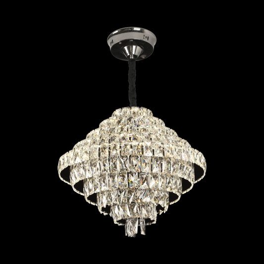 Candelabru Cristal Opal, 12x E14, Diametru 50cm, Crom Lucios, Inaltime Reglabila