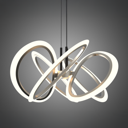 Lustra LED suspendata cu Telecomanda RIMINI 86W, 5 Elemente, lumina Rece/Calda/Neutra, Dimabila, Auriu