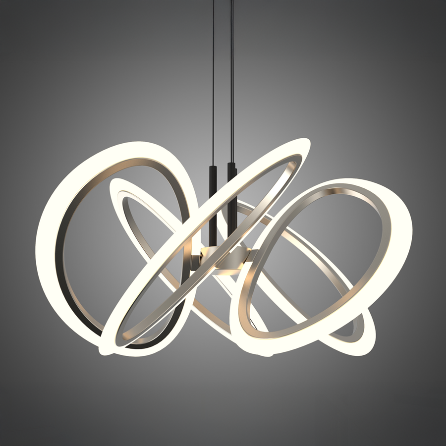 Lustra LED suspendata cu Telecomanda RIMINI 86W, 5 Elemente, lumina Rece/Calda/Neutra, Dimabila, Auriu