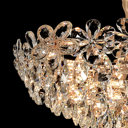 Candelabru Cristal, Eleganza 7xE27, Diametru 40cm, Auriu Lucios, Inaltime Reglabila, Metal si Cristal