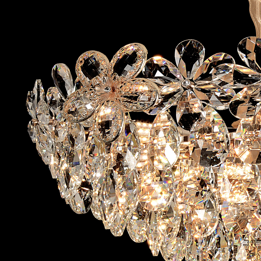Candelabru Cristal, Eleganza 7xE27, Diametru 40cm, Auriu Lucios, Inaltime Reglabila, Metal si Cristal