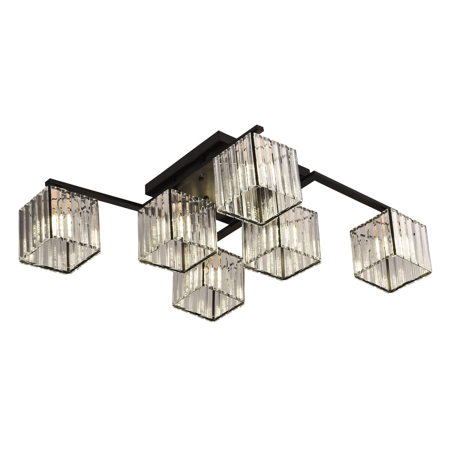Lustra Clasica Moderna Georgiana, LC111/6BK, 6x E27, Negru, Metal si Sticla
