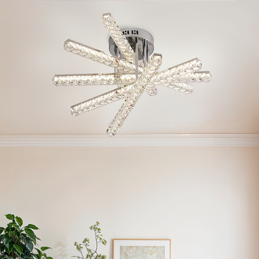 Lustra LED cu telecomanda LUELLA 79W 5 Elemente, Liniara, lumina Rece/Calda/Neutra, Dimabila, Argintiu