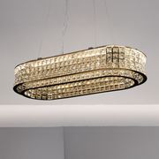 Lustra LED cu Telecomanda, LLC160/750X350GD, Cristal si Metal, 71W, Dimabila, Inaltime Reglabila, Lumina Rece/Calda/Neutra, Iluminat Luxos
