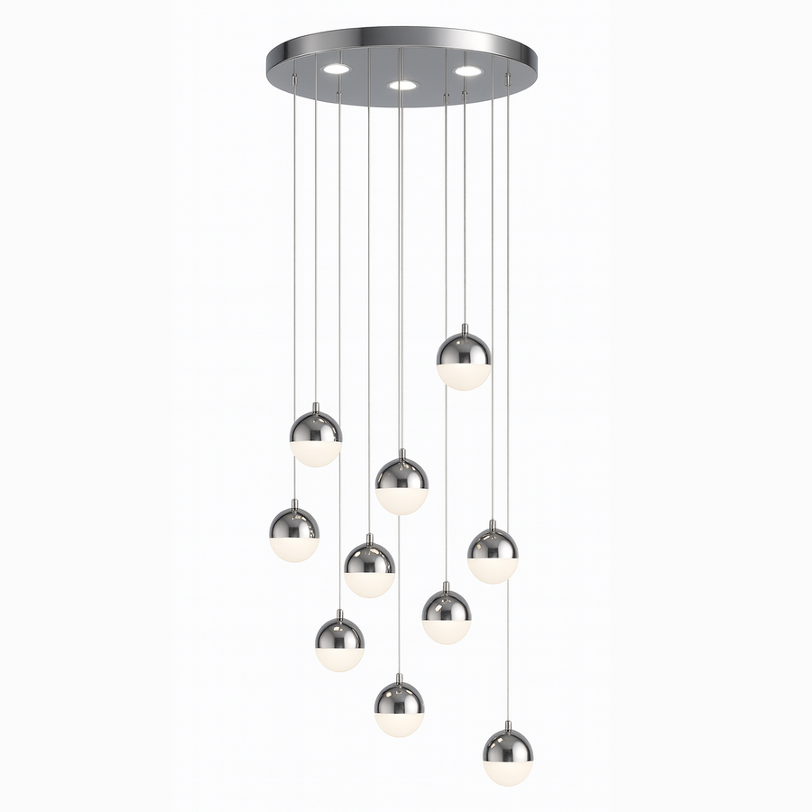 Lustra LED suspendata cu telecomanda JEREMIAS 132W, 10 Elemente, lumina Rece/Calda/Neutra, Dimabila, Argintiu