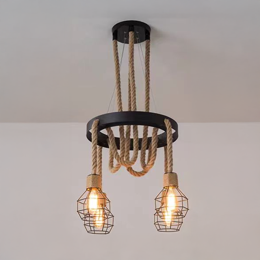 Lustra Roata LV580, 4xE27, Maro, Metal si Sfoara