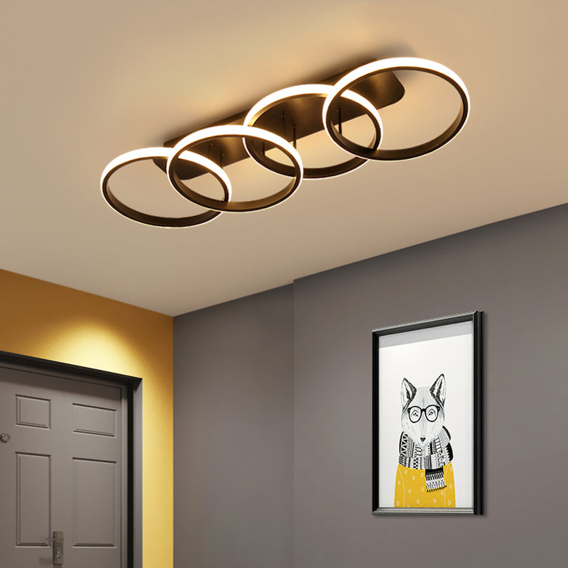 Lustra LED ELIO 47W, 4 Cercuri, Liniara, lumina Rece/Calda/Neutra, Negru
