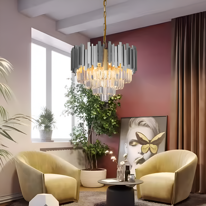 Candelabru Cristal BLOIS Eleganza 8xE14, Diametru 50 cm, Argintiu, Inaltime Reglabila