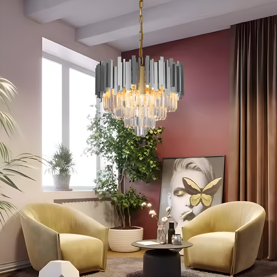 Candelabru Cristal BLOIS Eleganza 8xE14, Diametru 50 cm, Argintiu, Inaltime Reglabila