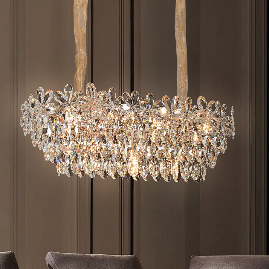 Candelabru Cristal Regalis 11x E14, Diametru 85cm, Auriu Lucios, Inaltime Reglabila, Metal si Cristal