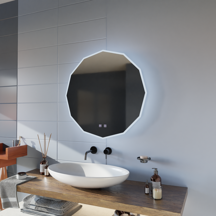 Oglinda LED Rotunda, 50cm, VIVO Touch, Sistem Dezaburire, Dimabila