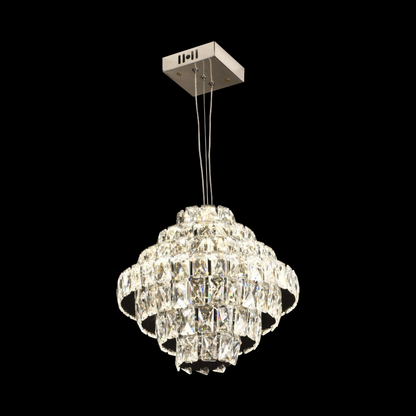 Candelabru Cristal Opal cu telecomanda, Diametru 35 cm, 3000K/4000/6000K, Crom Lucios, Inaltime Reglabila