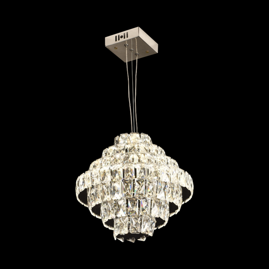 Candelabru Cristal Opal cu telecomanda, Diametru 35 cm, 3000K/4000/6000K, Crom Lucios, Inaltime Reglabila
