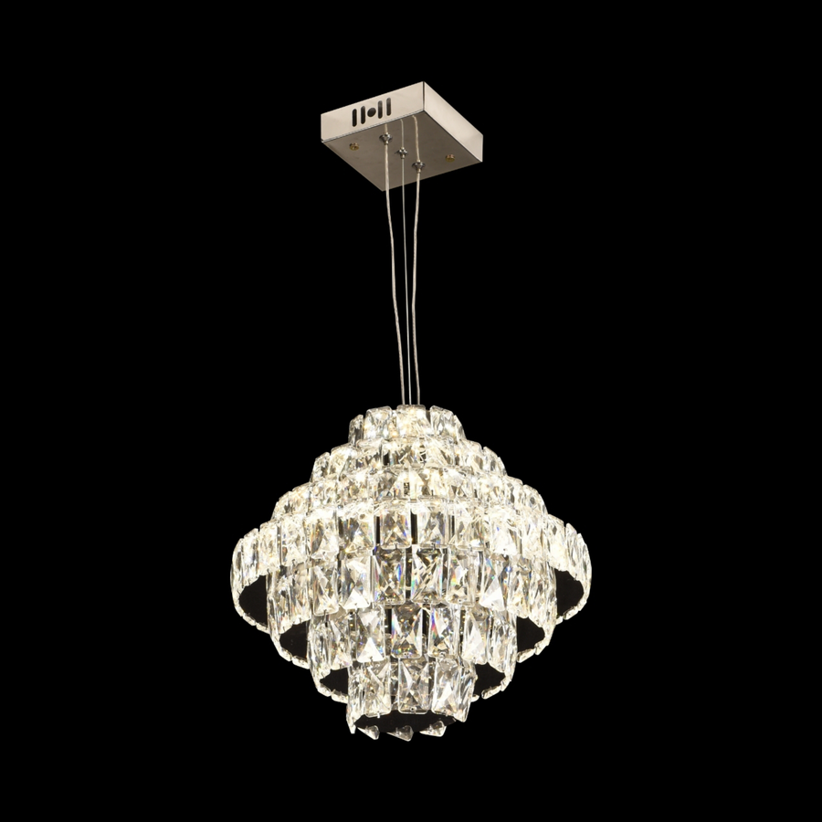 Candelabru Cristal Opal cu telecomanda, Diametru 35 cm, 3000K/4000/6000K, Crom Lucios, Inaltime Reglabila