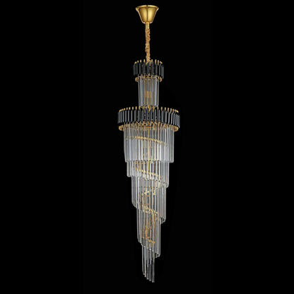 Candelabru Cristal CC900/600X1800, 27xE14, Diametru 60cm, Inaltime 180cm, Auriu Lucios si Negru, Inaltime Reglabila, Design Elegant