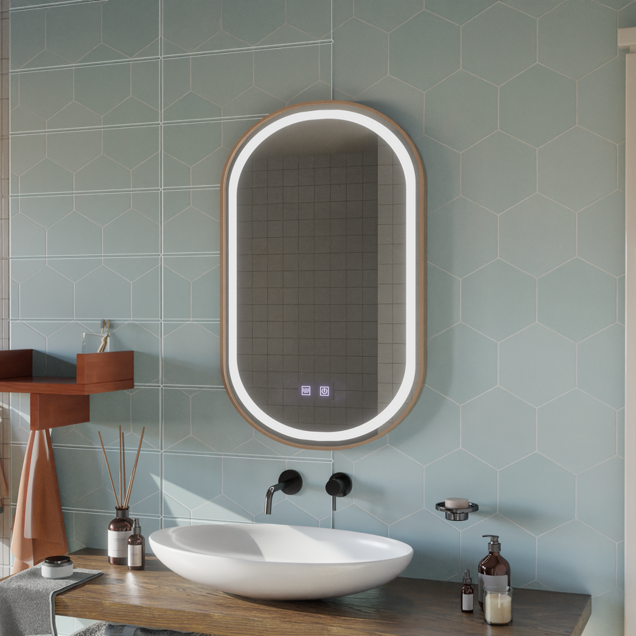 Oglinda LED Touch Impora Sistem Dezaburire 50x80 cm Rama Rose Gold