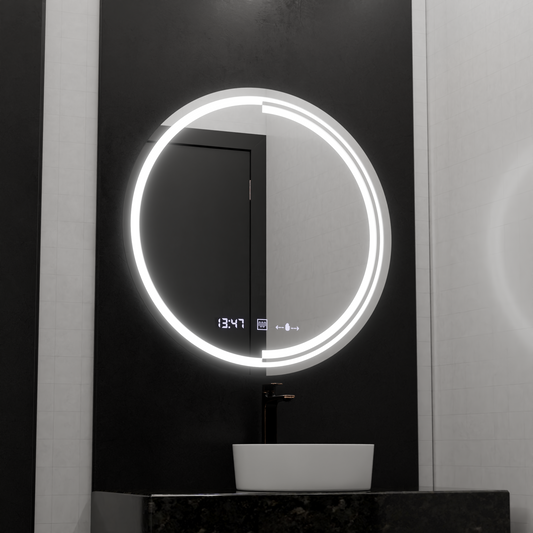 Oglinda LED Rotunda, 60cm, Senzor MotionGlow Consuel Marcello, Sistem Dezaburire, Ceas & Termometru, Dimabila