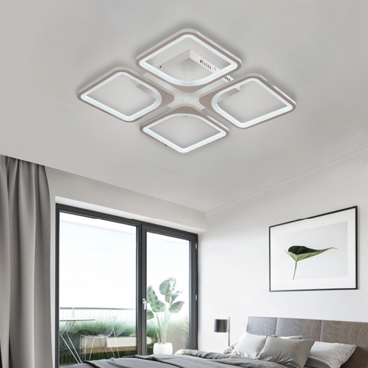 Lustra LED cu telecomanda ZOE 53W, 4 Patrate, lumina Rece/Calda/Neutra, Dimabila, Alb