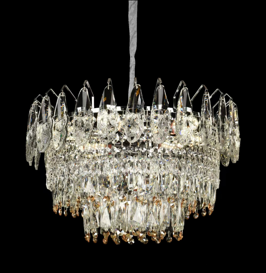 Candelabru Cristal CC6687/500CR 9x E14, Diametru 50cm, Crom Lucios, Inaltime Reglabil