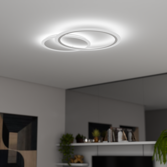 Lustra LED cu telecomanda LUCY 40W, 2 Cercuri, lumina Rece/Calda/Neutra, Dimabila, Alb