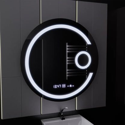 Oglinda LED Rotunda, 70cm, Visio MotionGlow Marcello, Sistem Dezaburire, Ceas & Termometru, Lupa Cosmetica, Dimabila