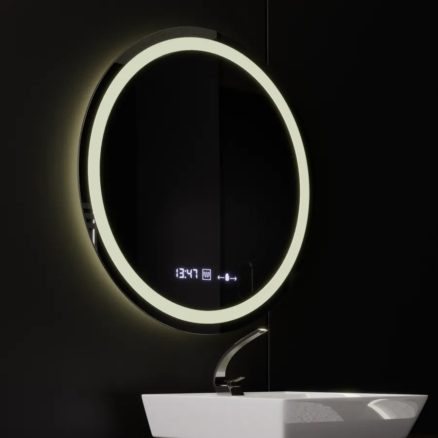 Oglinda LED Rotunda, Diametru 50cm, Celeste MotionGlow Marcello, Sistem Dezaburire, Ceas & Termometru, Dimabila, Lumina Calda Neutra Rece 3000K/4000K/6000K