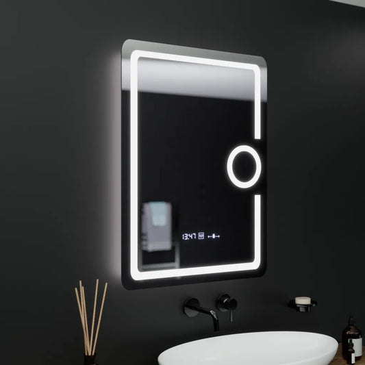 RESIGILAT [LUPA NECLARA] -Oglinda LED Rectangulara, 60x80cm, Eclat MotionGlow Marcello, Ceas & Termometru, Sistem Dezaburire, Lupa Cosmetica, Dimabila