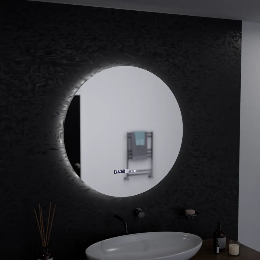 Oglinda LED Rotunda, 60cm, Serenite MotionGlow Marcello, Sistem Dezaburire, Ceas & Termometru, Dimabila