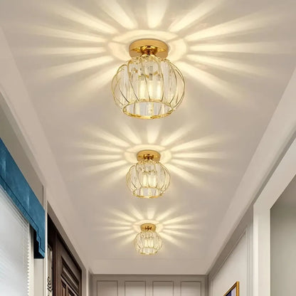Lustra Cora 1XE27, Auriu, D 16cm, Metal si Cristal