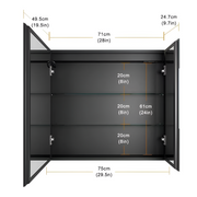 Oglinda LED cu Dulap STRATO 75x70 cm Negru Iluminare Completa si Depozitare Spatioasa