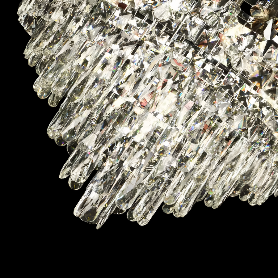 Candelabru Cristal FLORENCE Eleganza, 9x E14, Diametru 50cm, Crom Lucios, Inaltime Reglabila