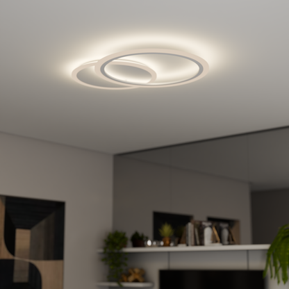 Lustra LED cu telecomanda LUCY 40W, 2 Cercuri, lumina Rece/Calda/Neutra, Dimabila, Alb