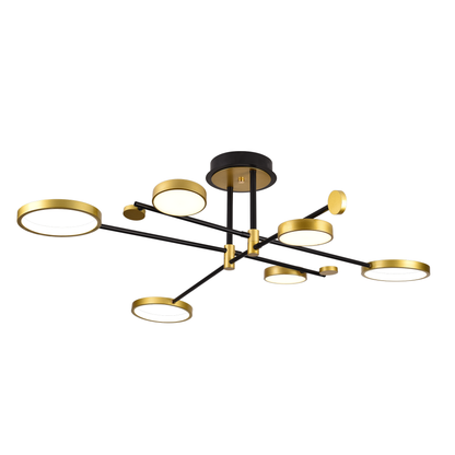 Lustra LED cu Telecomanda MARIA, 6 Elemente, 31W, Lumina Calda/Rece/Neutra 3000K/4000K/6000K, Dimabila, Auriu si Negru, Metal