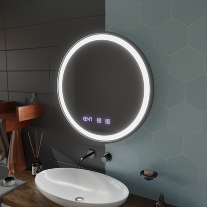 Oglinda LED Touch NOVARA Sistem Dezaburire, Ceas si Temperatura 80 cm Rama Negru Brushed