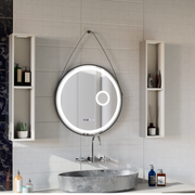 Oglinda LED Rotunda, 60cm, Micah Senzor MotionGlow Marcello, Sistem Dezaburire, Ceas & Termometru, Lupa Cosmetica, Dimabila