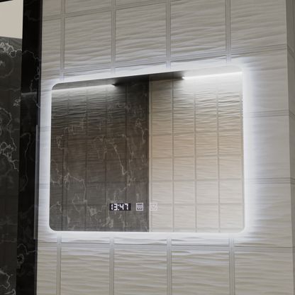 Oglinda LED Dreptunghiulara ARTAR Touch, 80X60cm, Sistem Dezaburire, Dimabila, Ceas si Temperatura, Lumina Calda Neutra Rece 3000K/4000K/6000K