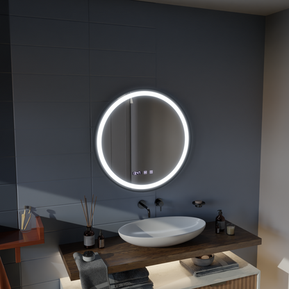 Oglinda LED Touch NOVARA Sistem Dezaburire, Ceas si Temperatura 50 cm Rama Negru Brushed