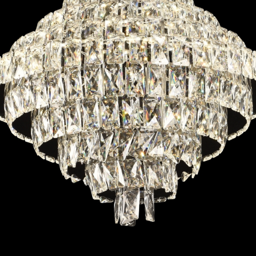 Candelabru Cristal Opal, 12x E14, Diametru 50cm, Crom Lucios, Inaltime Reglabila