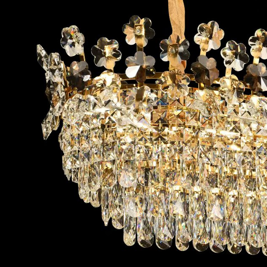 Candelabru Cristal CC6705/900X350GD 10x E14, 90cm, Auriu Lucios, Inaltime Reglabila