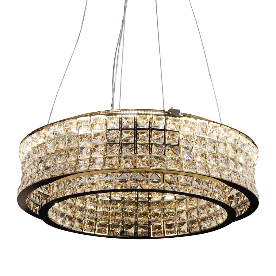 Lustra LED cu Telecomanda,LLC160/500GD, Cristal si Metal, 55W, Dimabila, Inaltime Reglabila, Lumina Rece/Calda/Neutra, Iluminat Luxos