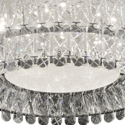 Lustra LED cu Telecomanda, LLC153/500CH, Cristal si Metal, 59W, 1 Cerc, Dimabila, Inaltime Reglabila, Lumina Rece/Calda/Neutra, Iluminat Luxos
