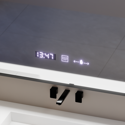 Oglinda LED Rectangulara, 80x60cm, Verite Majeste Noir Motion Glow Marcello, Sistem Dezaburire, Ceas & Termometru, Dimabila