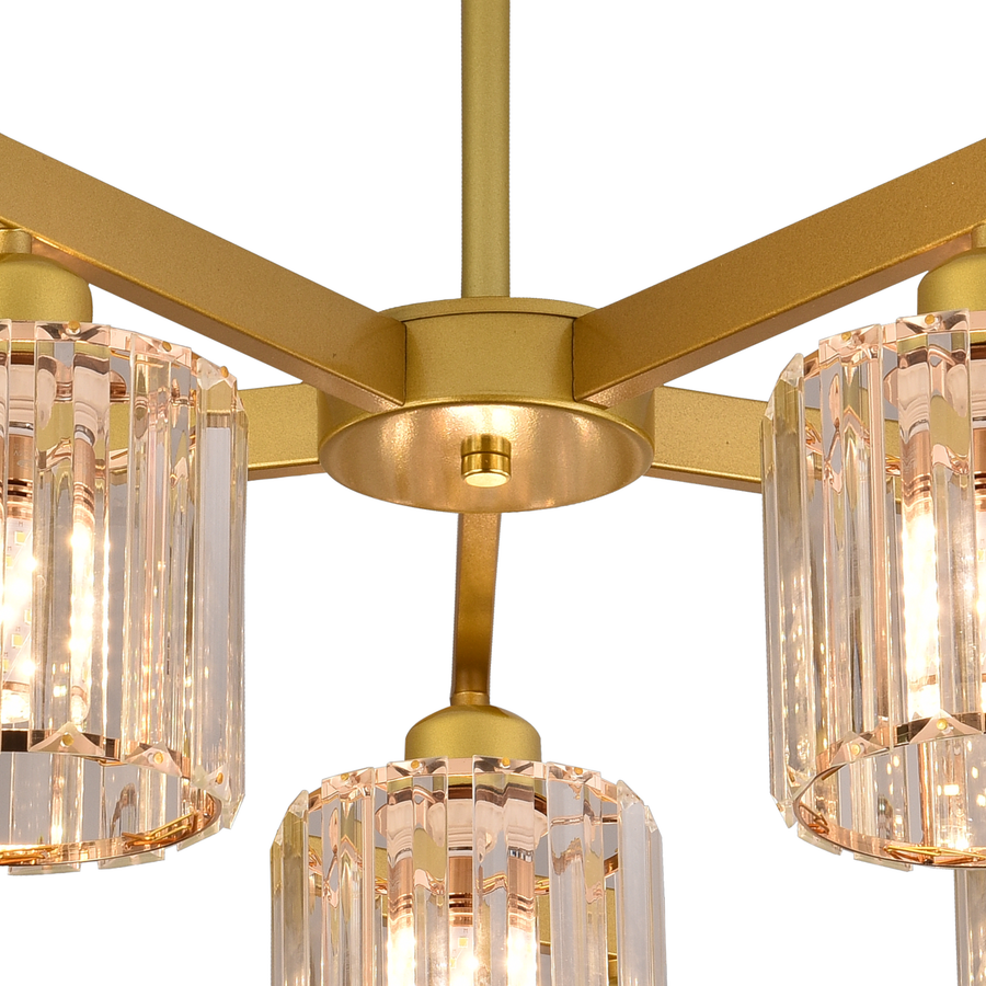 Lustra Clasica Moderna LC110/5GD cu Cristal, 5xE27, Auriu, Metal si Cristal