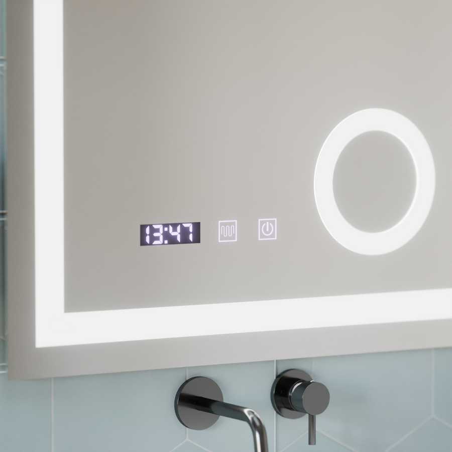 Oglinda LED Touch NIVERA Sistem Dezaburire, Ceas si Temperatura 60x80 cm Lupa Cosmetica