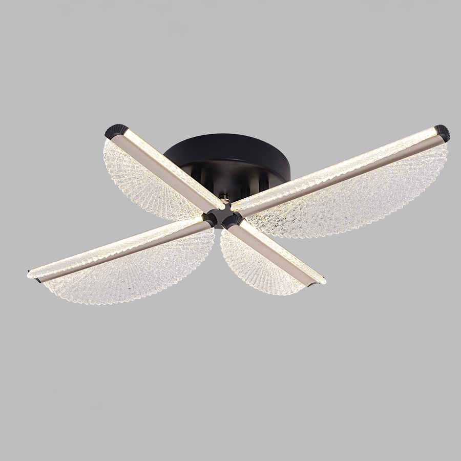 Lustra LED cu Telecomanda TULLIO 43W, 4 Petale, lumina Rece/Calda/Neutra, Dimabila, Negru