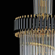 Candelabru Cristal CC900/700X2200, 34xE14, Diametru 70cm, Inaltime 220cm, Auriu Lucios si Negru, Inaltime Reglabila, Design Elegant