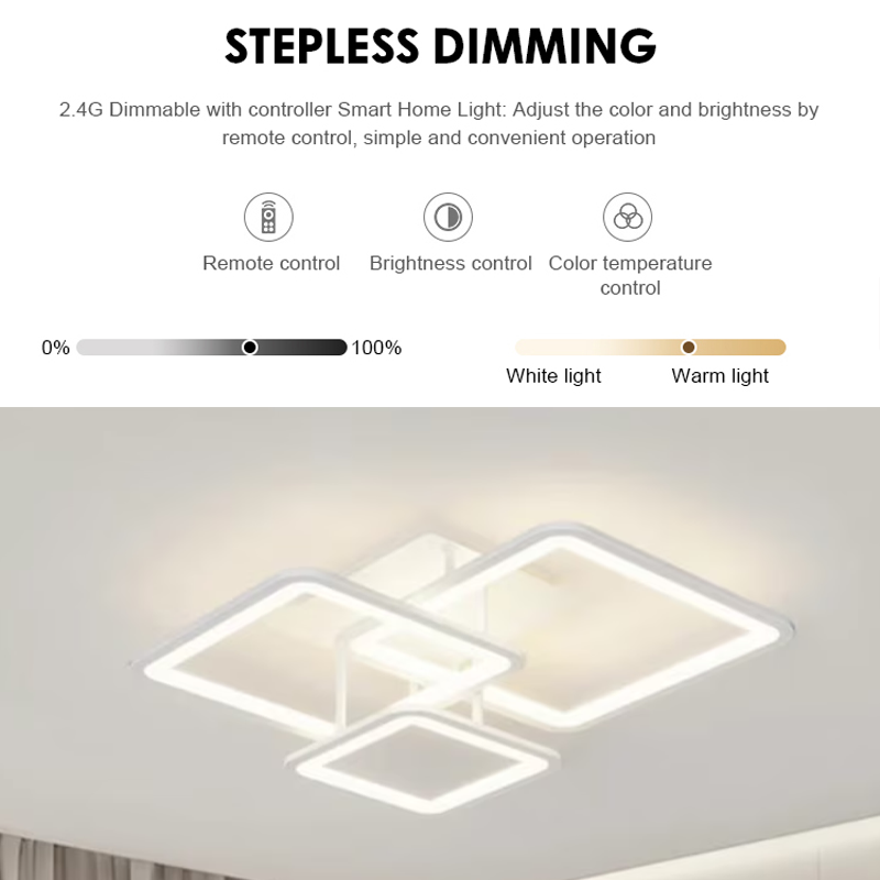 Lustra LED cu telecomanda ZOE, 60W, 3 Patrate, lumina Rece/Calda/Neutra, Dimabila, Alb