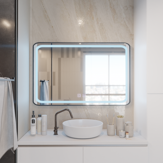 Oglinda LED Rectangulara 100x65cm EDGE Touch Sistem Dezaburire, Rama Neagra