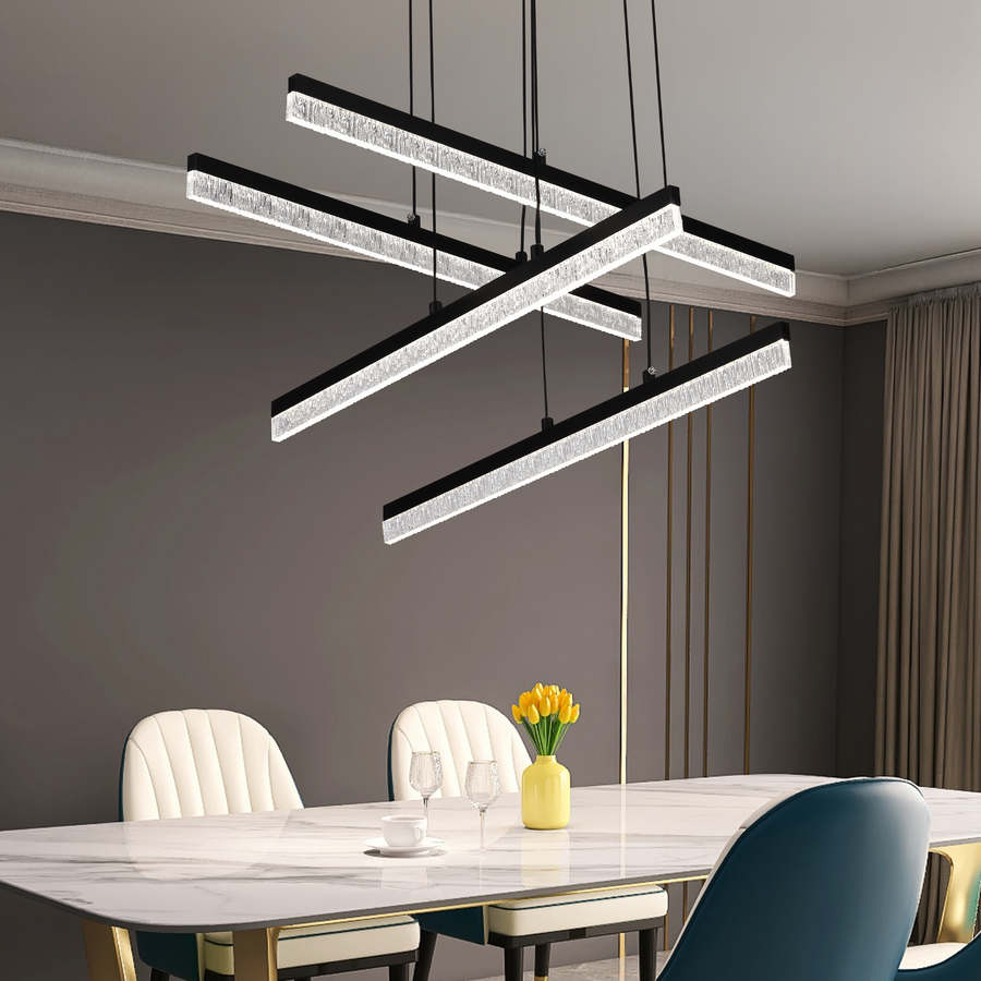 Lustra LED Suspendata Acril LT181/4BK, 54W, Lumina 3000/4000/6000K, Negru, Inaltime Reglabila