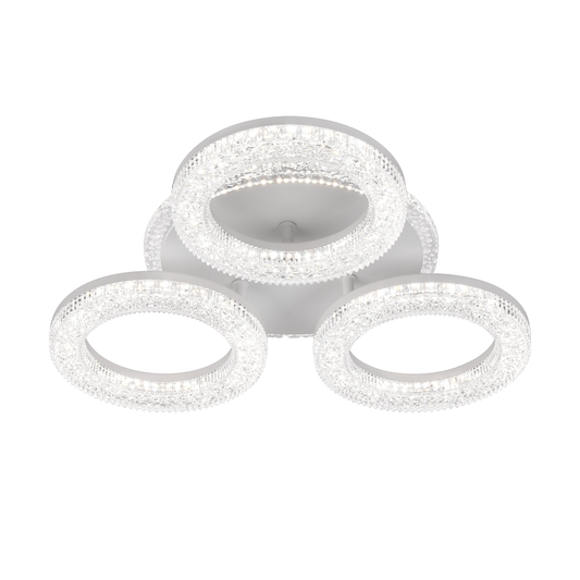 Lustră LED FREJA cu Telecomandă, 50W, 3000K/4000K/6000K, Dimabil, Alb, Cristale, 3 Cercuri